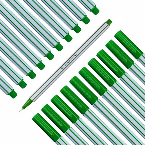 10x Fineliner Grün - feine 0,4mm Spitze - metallgefasste...