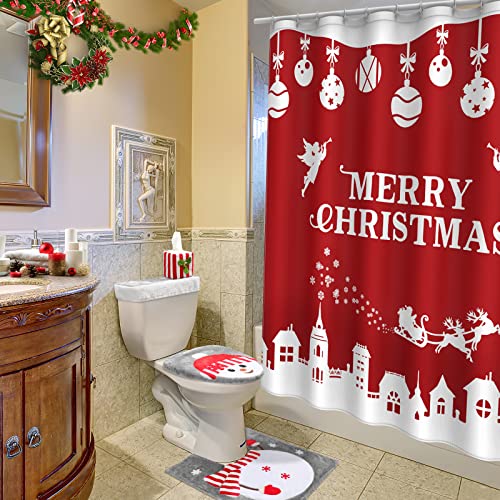 Luxspire Weihnachten Badematte Set, 4 Stück Badteppich Set Weihnachten Badezimmer Toilettensitzbezug Schneeman… – Bild 8