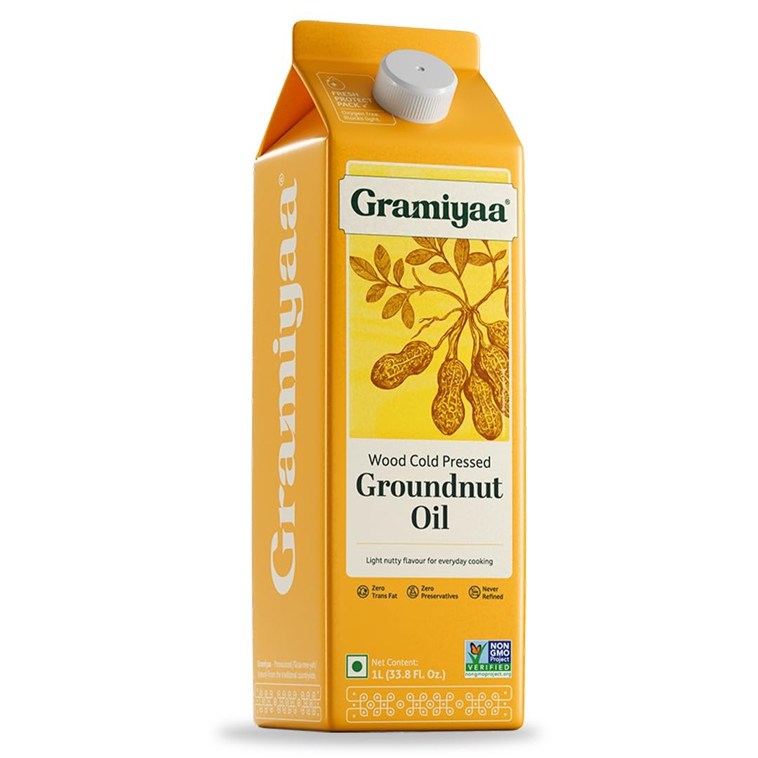 Gramiyaa Cold Pressed Groundnut Oil 1 Litre| Traditionally Extracted | Chemical-free, Zero Trans-fat Cooking Oil | Unrefined | Kachi Ghani Peanut oil for Cooking