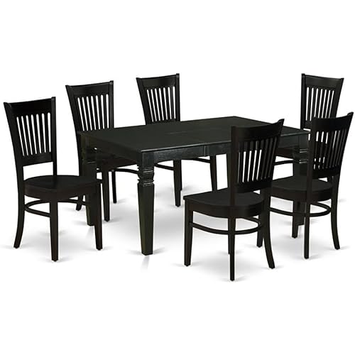 East West Furniture WEVA7-BLK-W 7 Piece Dining Room Furniture Set Consist of a Rectangle Kitchen Table with Butterfly Leaf and 6 Dining Chairs, 42x60 Inch, Black