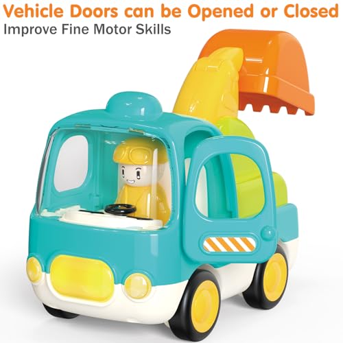 Yerloa Toddler Toy Cars Excavator Toy Digger Truck for 1 2 3 4 Year Old Boy Girl Gift Sensory Learning Toy w/Music & Lights Musical Outdoor Construction Vehicles Sand Beach Baby Push Toys 12 18 Month - Image 4