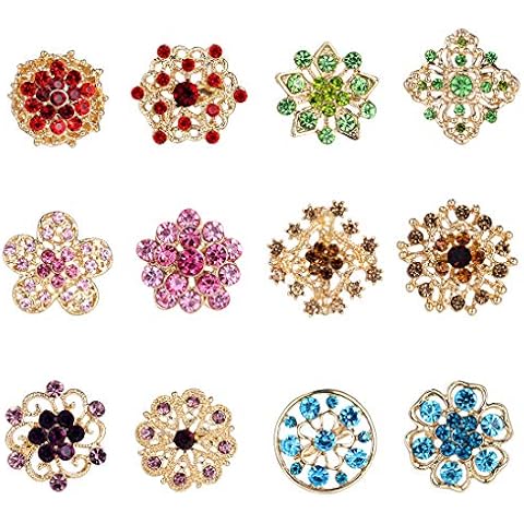 MEEJOA Brooches and Pins for Women Fashion, Multicolor Rhinestone Crystal Flower Brooch Pins for Crafts and DIY Wedding Bouquet Small Brooches Set Cover