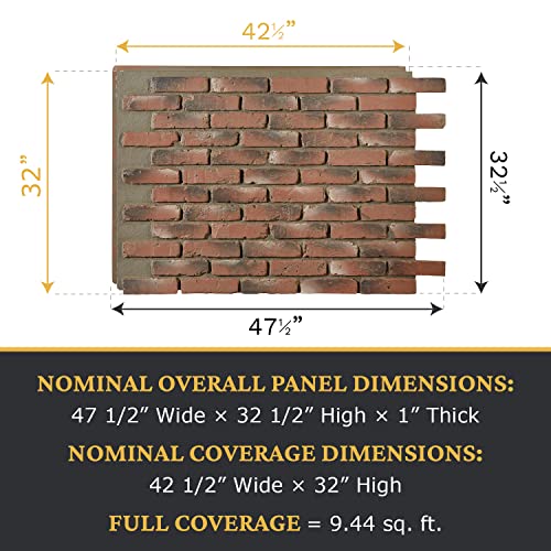 AZ Faux High-Density Polyurethane Faux Brick Wall Textured Panels - Old Medford Brick | 47" L x 32" H x 1" D | 3-Panels | Historic Style
