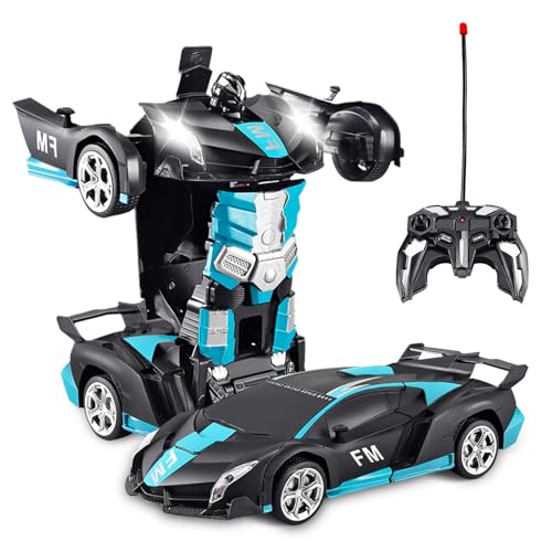 Voiture télécommandé Robot,2 en 1 Robot Jouets Voiture Transformable,RC 2.4GHz Voitur radiocommandée,Transformers Jouets,360°Rotation Rechargeable,Voitur...