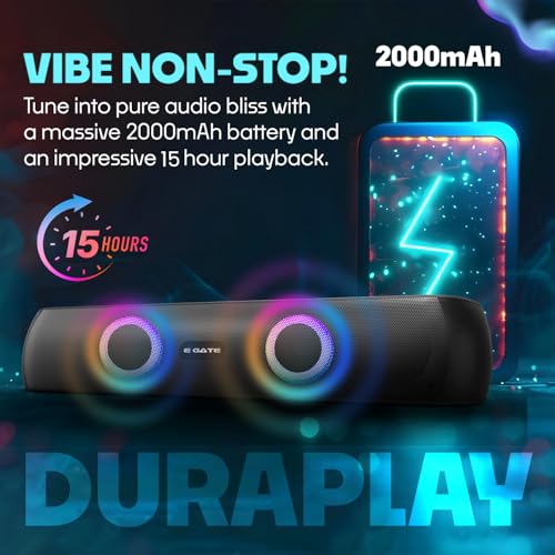 Image of E GATE C210 | 20W Bluetooth Speaker Soundbar, Dual Drivers + Dual Passive Radiator for Extra bass, RGB Light, Upto 15 Hrs Backup from 2000mah Battery, Call Function, TWS, Aux, USB, FM