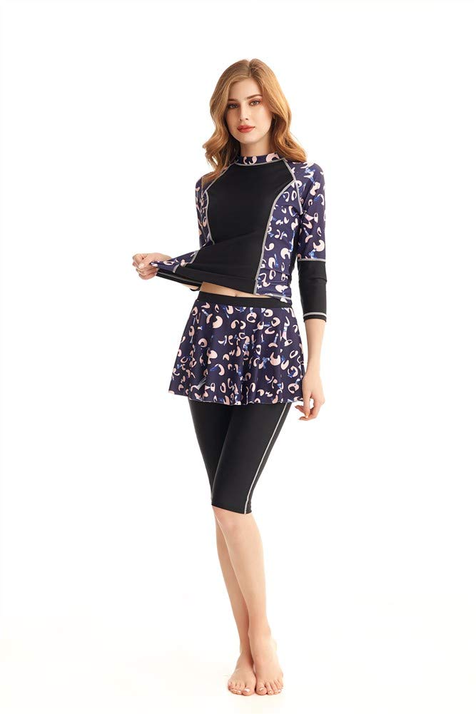Costume da Bagno da Donna con Gonna da Bagno a Maniche Lunghe da Donna Rash Guard. Tuta da Surf Burkini