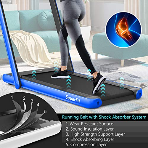 Image of Goplus 2 in 1 Folding Treadmill with Dual Display, 2.25HP Superfit Under Desk Electric Pad Treadmill, Installation-Free, Blue Tooth Speaker, APP Control, Remote Control, Walking Jogging for Home