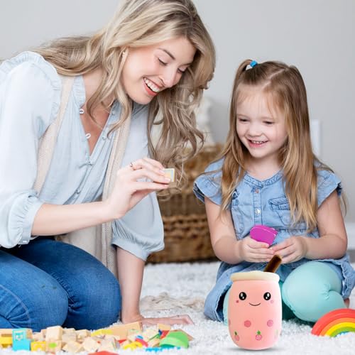 DAWRIS Bubble Tea Plüschkissen, Plüschtier Stofftier Boba Tea 25cm ilchtee Tasse Plush Plüschkissen Weich Kuscheltier Plüschkissen Spielzeug für Weihnachten Geburtstag (Hell-Pink)