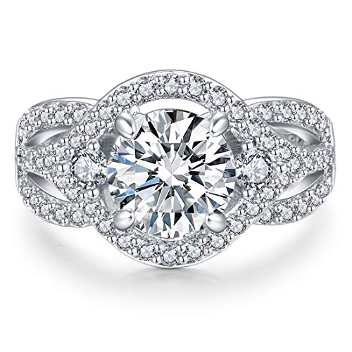 EEPIRR 925 Sterling Silver Engagement Ring 1.55ct Round Cut Cubic Zirconia Wedding/Anniversary Rings for Women Size 4-10