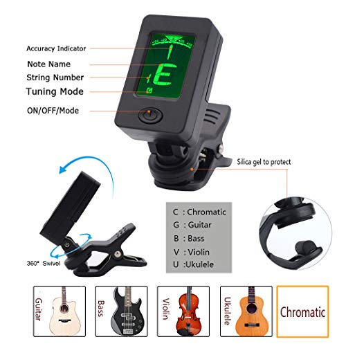 guitar tuner clip on ukulele tuner 2 pack for all instruments guitar bass ukulele violin banjo tuner