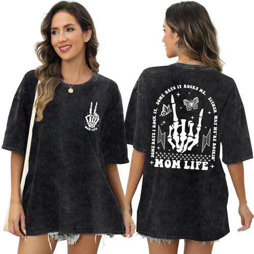 Migxsaf Women Nursing Shirts for Breastfeeding Zipper Mom Shirt Mama Tshirt Skeleton Graphic Tees Maternity Tops(Black-g XL)