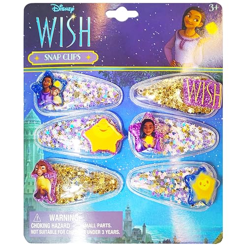 Disney Wish Girls Cute Hair Clips with Favorite Character Charms, Magical Confetti Hair Accessories for Toddlers Ages 3+