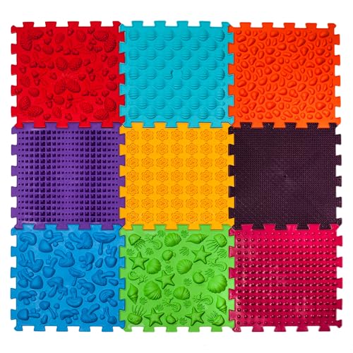 Funny-Steps Orthopädische Sensorische Boden spielmatten für Kinder Super Mix (9 Puzzle Quadrat Waldweg)