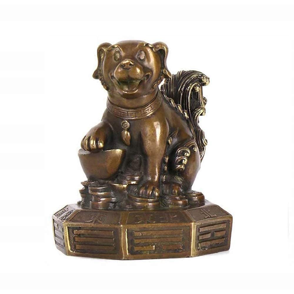SnamicE ornaments brass zodiac dog trigrams statues decoration chinese decor figurine for home and office, wealth and good luck sculpture,