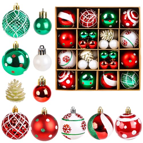 JOFONY Weihnachtsbaumkugeln,42 Stück Weihnachtskugeln Set,Rot und...