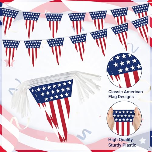Image of 100FT 4th of July Decorations, 60Pcs Pennant Fourth of July Banner, 7.8 x 11.8 Inches Fourth of July American Flags for Outside 4th of July Accessories Independence Day Patriotic Party Parade Decor