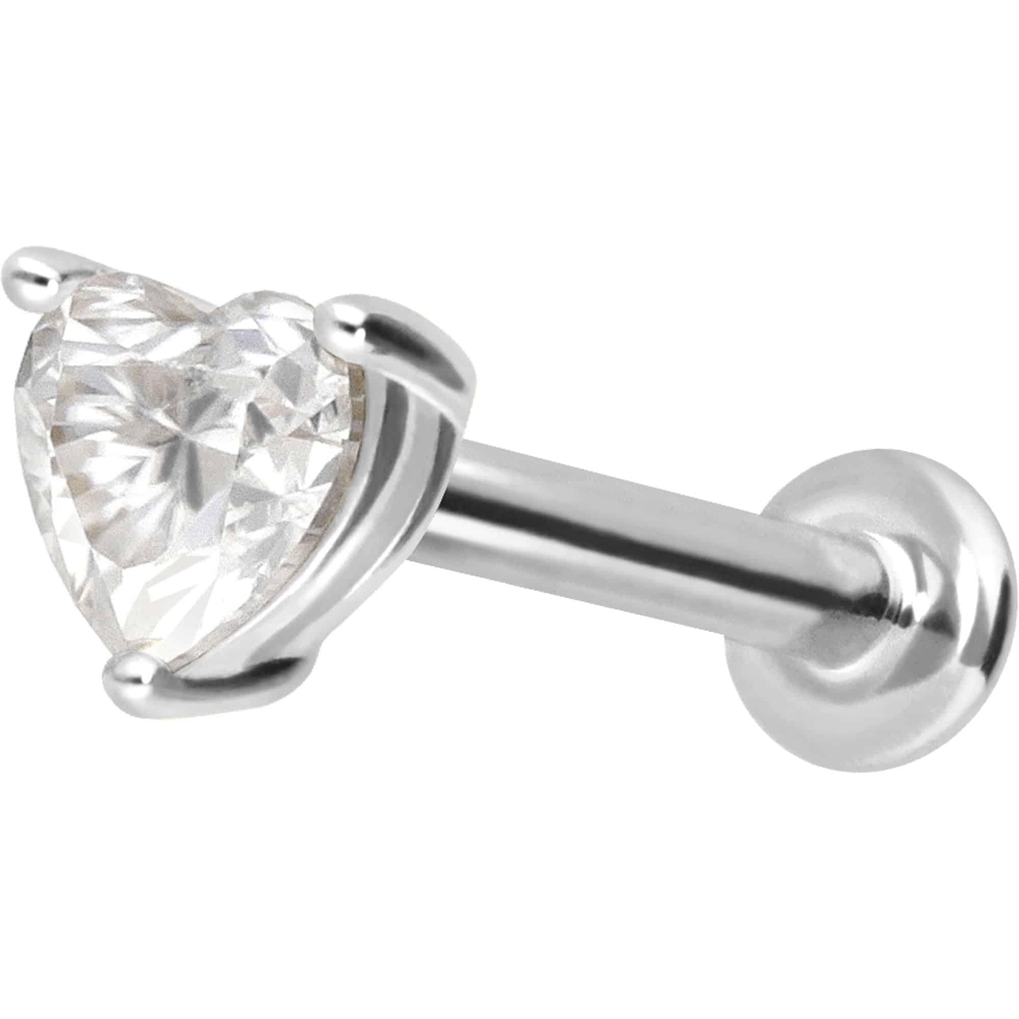 PIERCINGLINE Piercing Stecker 14 Gold Labret mit Innengewinde MOISSANIT-HERZ 585er Gold - Roségoldfarben, Goldfarben, Silberfarben