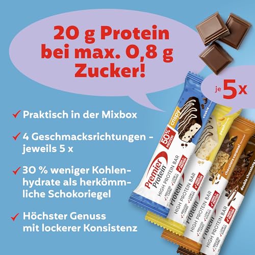 Premier Protein - High Protein Bar 50% - Multiflavourbox - 20x40g - Low Sugar - Low Carb - High Protein Bar