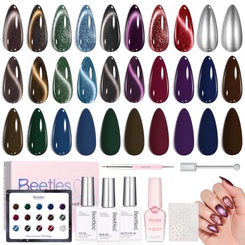 Image of Beetles Gel Nail Polish Set with Cat Eye Colors, Brown Burgundy Green Blue