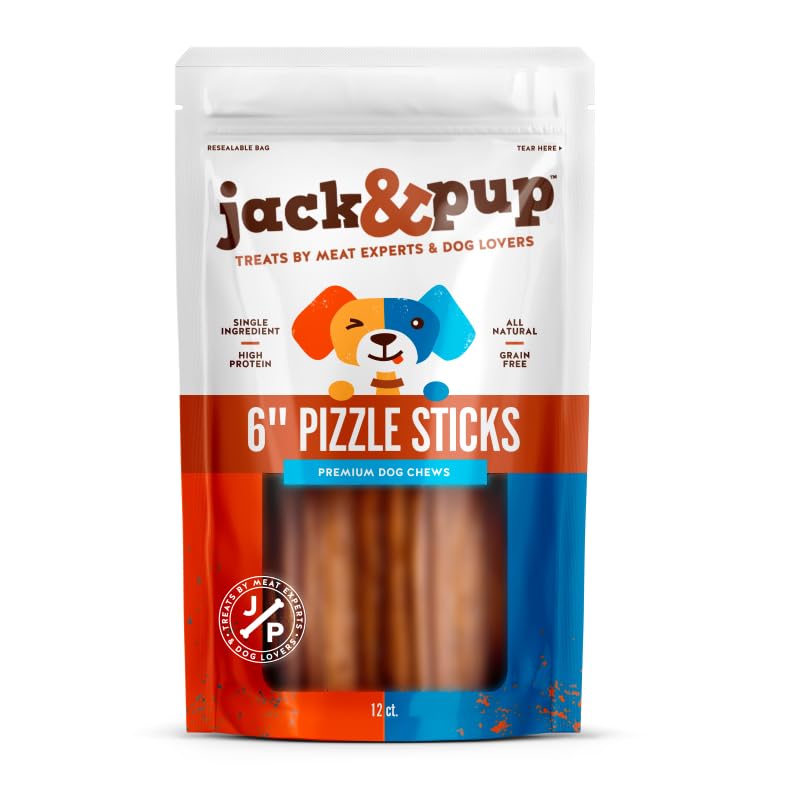 Jack&Pup 15 cm Pizzle Bully Sticks For Dogs (12 Count) - Single Ingredient - Odour Free - Grain Free - Healthy - All Natural Dog Treat Chews