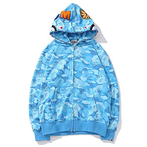 Baonmy Bape Hoodie Fashion Camo Shark Jackets Ape Camo Jacket Boy Hoodies Girls Camo Hoodies (Skyblue, Large)