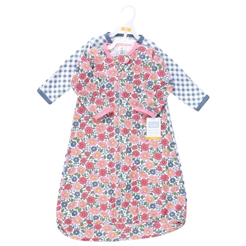 Image of Hudson Baby Unisex Baby Cotton Long-Sleeve Wearable Sleeping Bag, Sack, Blanket, Pink Blue Pretty Floral, 12-18 Months