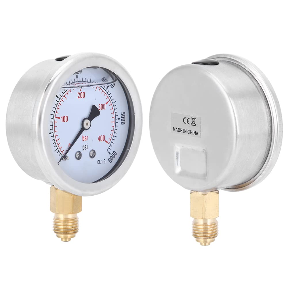 Manometro 1/4BSP 0-6000psi, misuratore di Pressione Radiale Professionale Riempito d'olio, per macchinari, Petrolio, Industria Chimica, ECC.