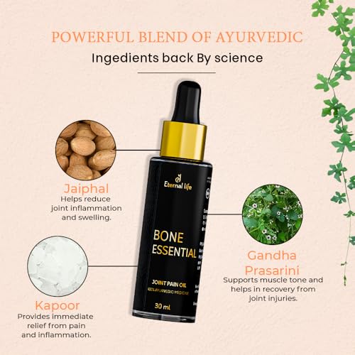 Image of Eternal Life Bone Essential Ayurvedic Oil for Joint & Muscle Pain Relief | Herbal Oil for Knees, Back, Neck & Shoulders | Natural Massage Oil for Flexibility, Relaxation & Soothing | 30ml