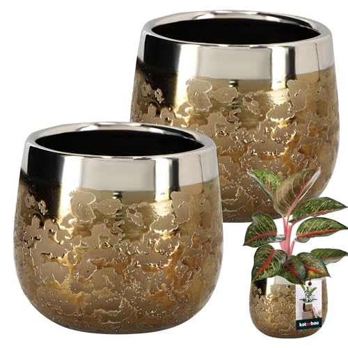 KOTARBAU® Keramik Blumentopf rund Spiegeleffekt ⌀ 10 cm Höhe 11 cm 2 St. Übertopf Blumentopf groß Glamour Blumen Töpfe Pflanzentopf Gross Indoor