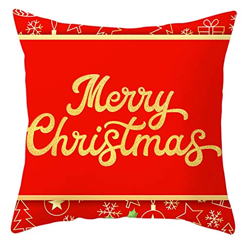 Lieson Housse Oreiller Canapé, Taie d'oreiller Noël 45x45CM Rouge Housse Coussin Salon Intérieur Étoile de Flocon de Neige Merry Christmas, Polyester