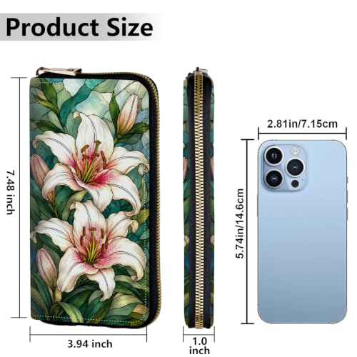 Image of Women's Wallets Credit Card Holder Money Leather Long Wallet | Long wallet with Wristlet,Large Capacity with Zip-Around Phone Purse for Women Ladies Girls,Art Lily Flower