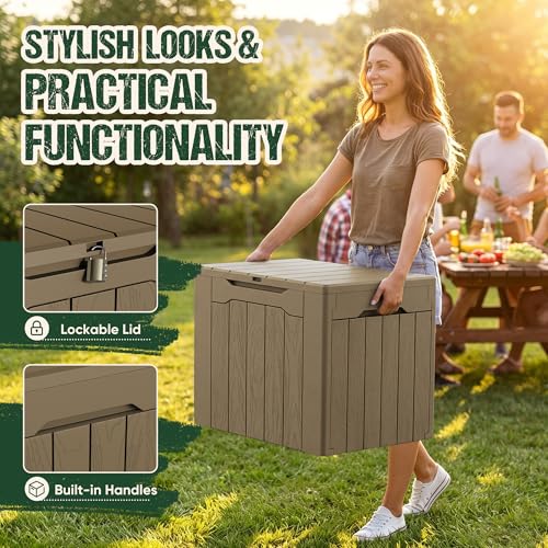 Image of Devoko 29 Gallon Deck Box, Waterproof Resin Outdoor Storage Box