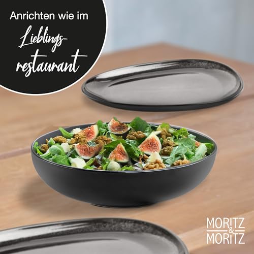 Moritz & Moritz VIDA Servierschalen Set Anthrazit - 2x Große Schalen aus hochwertigem Porzellan, Modern & Zeitlos, Mikrowellen- & Spülmaschinengeeignet - Perfekt für Salate, Pasta, Snacks & mehr