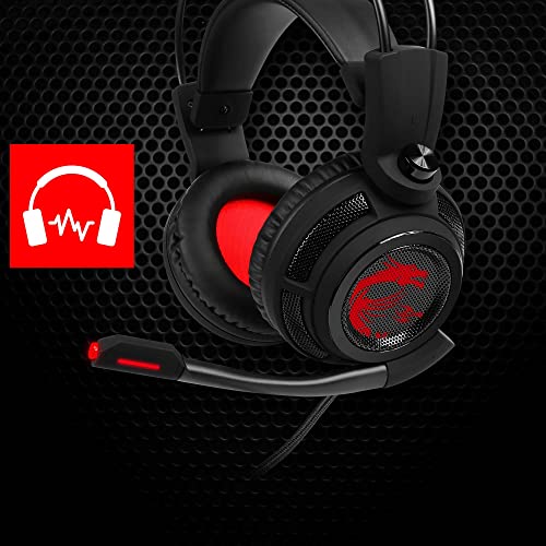 MSI DS502 Binaural Headset, zwart, rood - hoofdtelefoon (PC/games, binauraal, hoofdband, zwart, rood, bekabeld, 2 m) - Afbeelding 3