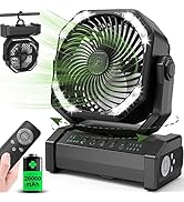 Amazon | 【多機能ファン＆20000mAh充電池内蔵】 キャンプ扇風機