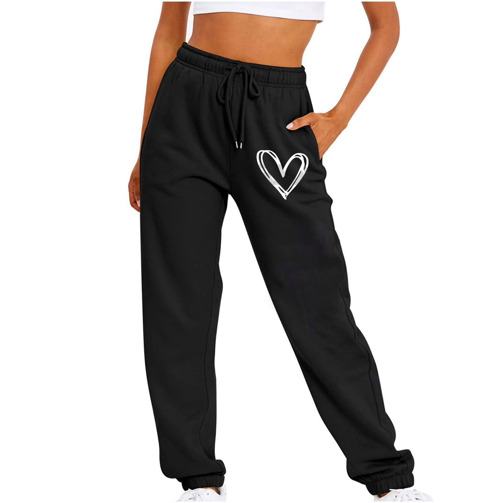 XUNRYAN Sweatpants Womens Baggy Sports Sweat Pants High Waisted Drawstring Harem Pants Outdoor Athletic Joggers w Pockets