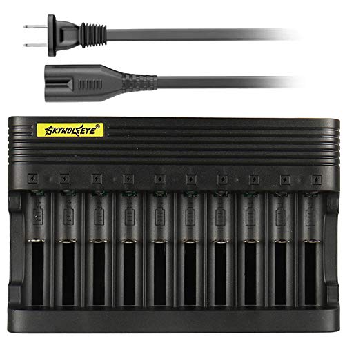 Skywolfeye 10 Slot Battery Charger 18650 Universal Smart for 3.7v Li-ion Rechargeable Batteries Compatible 18650 26650 14500 16340 18500 10440 18350 17670 Battery Charger