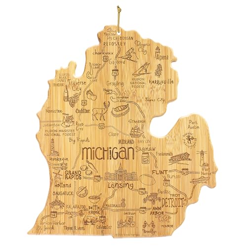 Totally Bamboo Destination Michigan Mitten Shaped Cutting Board, Bamboo Charcuterie and Cheese...