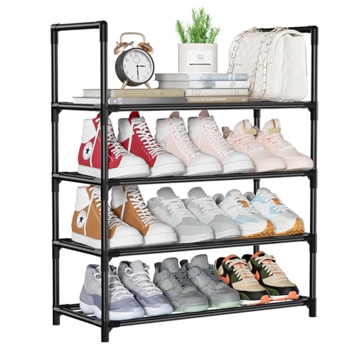 Étagère à Chaussures 4 Niveaux, Rangement Chaussures, Meuble Chaussure Entree, Range Chaussures Gain de Place pour 12 Paires, pour Salon,Chambre, 60 x 25.5 x 72 cm, NOI