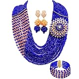 laanc Nigerian Wedding African 10Layers Royal Blue and Gold AB Crystal Beads Bridal Jewelry Sets LCF096