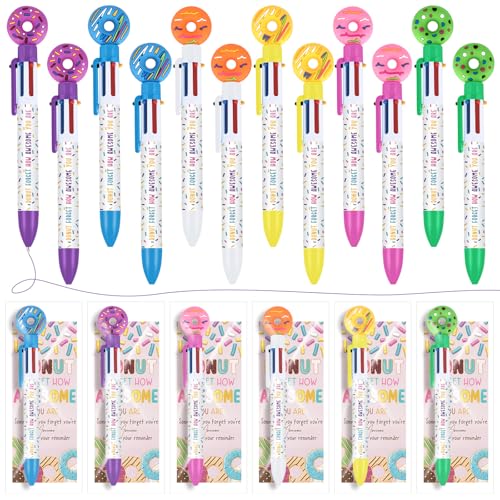 Sayglossy 36 Sets Donut Sign Multicolor Ballpoint Pens 6 Colors in One 0.5mm Funny Cute Gifts for School Classroom Teacher Office Coworker Pen with Donuts Appreciation Bookmark Card