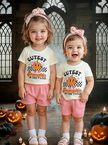 Girl Halloween Shirt Cutest Pumpkin in The Patch T-Shirt Top Fall Outfit 2-8 Years3