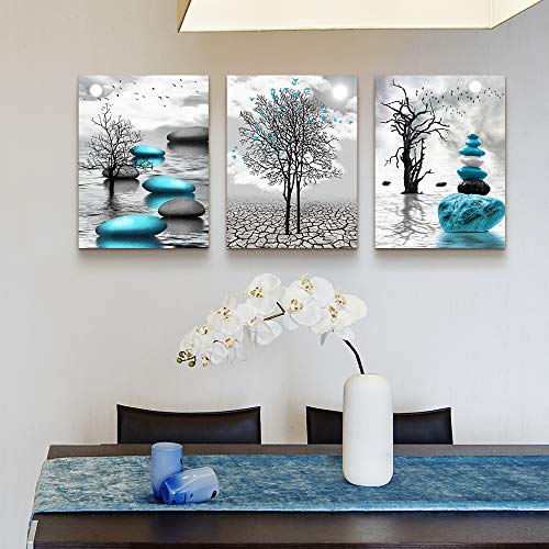 Lapremoly Wall Decor For Living Room Canvas Wall Art For Bedroom Office Decoration Black And White Wall Paintings Inspirational Abstract Blue Pictures Prints Artwork Home Decor 3 Piece 12X16 In thumb #5