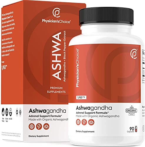 Ashwagandha 1950mg Organic Ashwagandha Root Powder With Black Pepper Extract, Stress Relief, Mood Support, 90 Veggie Ashwagandha Capsules