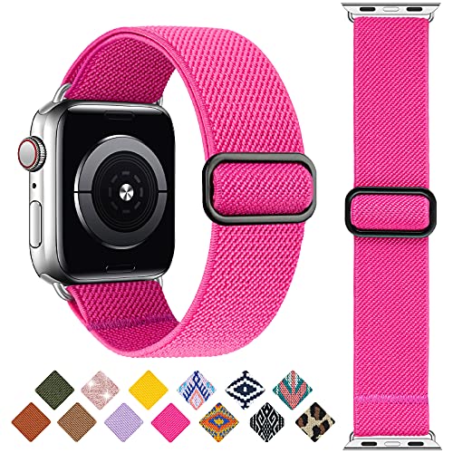 Stretchy Solo Loop Strap Compatible with Apple Watch Band 38mm 40mm 41mm 42mm 44mm 45mm 46mm 49mm Soft Nylon Elastic Strap for iWatch Series 11 10 9 8 7 6 5 4 3 2 SE 3 2 Ultra 3 2 Twill-Hot Pink