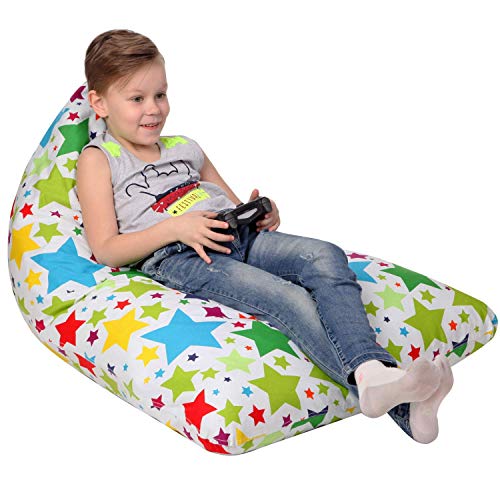 5 STARS UNITED Stuffed Animal Storage Bean Bag - Cover Only - Large Triangle Beanbag Chair for Kids - 150+ Plush Toys Holder - Floor Pillows Organizer for Girls - 100% Cotton Canvas - Holiday Stars
