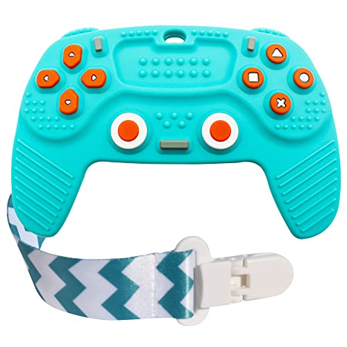 Image of BIGSPINACH Silicone Baby Teething Remote Controller Pacifier Clip Teether, Blue, 3-6 & 6-12 Months