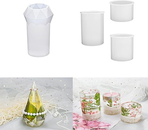 RESINWORLD Molde portavelas de 3 tamaños + molde de resina de cono de anillo facetado