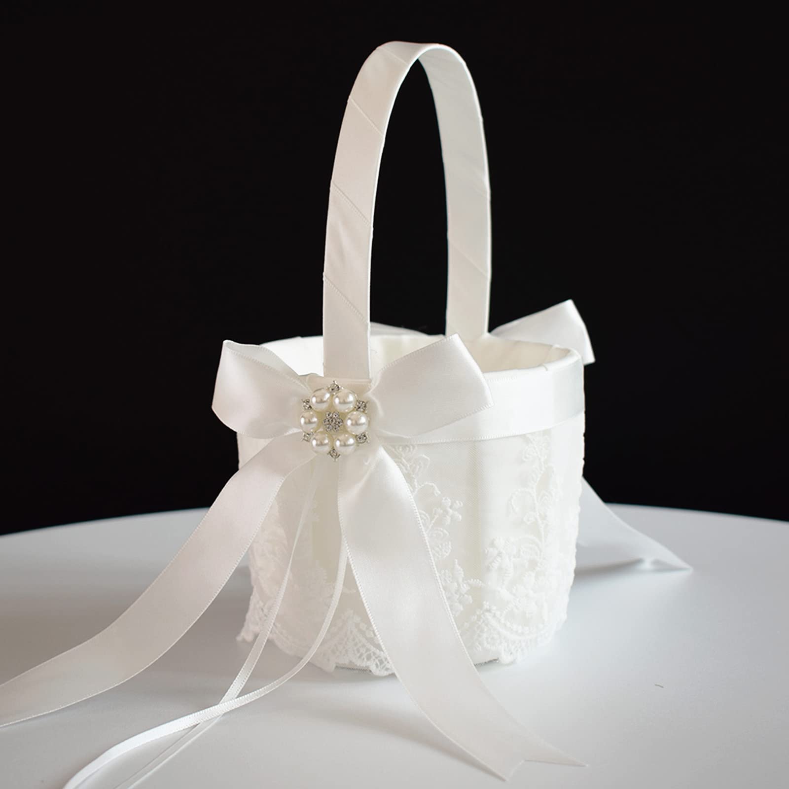 ATAILOVE Set di cuscini in pizzo per fiori e fiori in avorio per ragazza di fiori