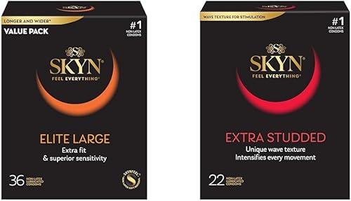 SKYN Elite - Condones grandes de 36 unidades y SKYN extra tachonados, 22 unidades, ultra finos sin látex